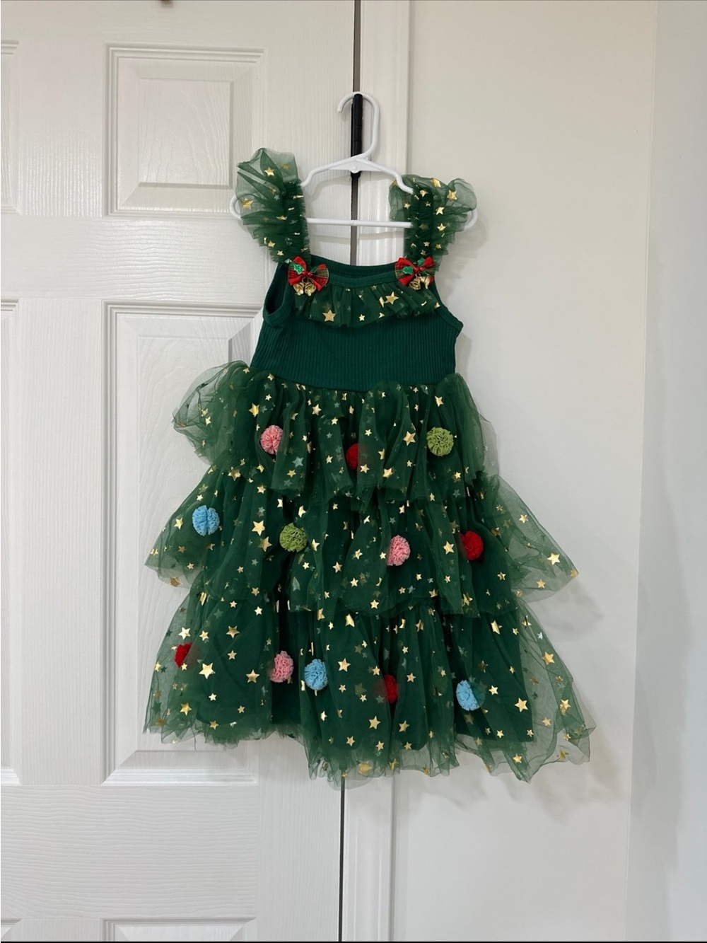 Girls Green Tulle Pom-Pom Party Dress